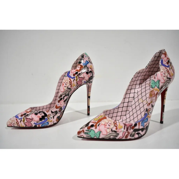 Christian Louboutin Hot Chick 100 Pink Patent Leather Bored Red Heel Pump 38.5 - Picture 9 of 12